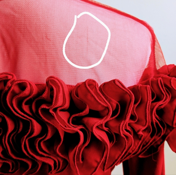 Dramatic Boston Proper Vibrant Red Ruffle/Mesh Top Size M - Picture 9 of 9